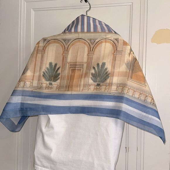 Vintage 1987 Ginnie Johansen Large Thin Cotton Architectural Print Scarf - Picture 9 of 9